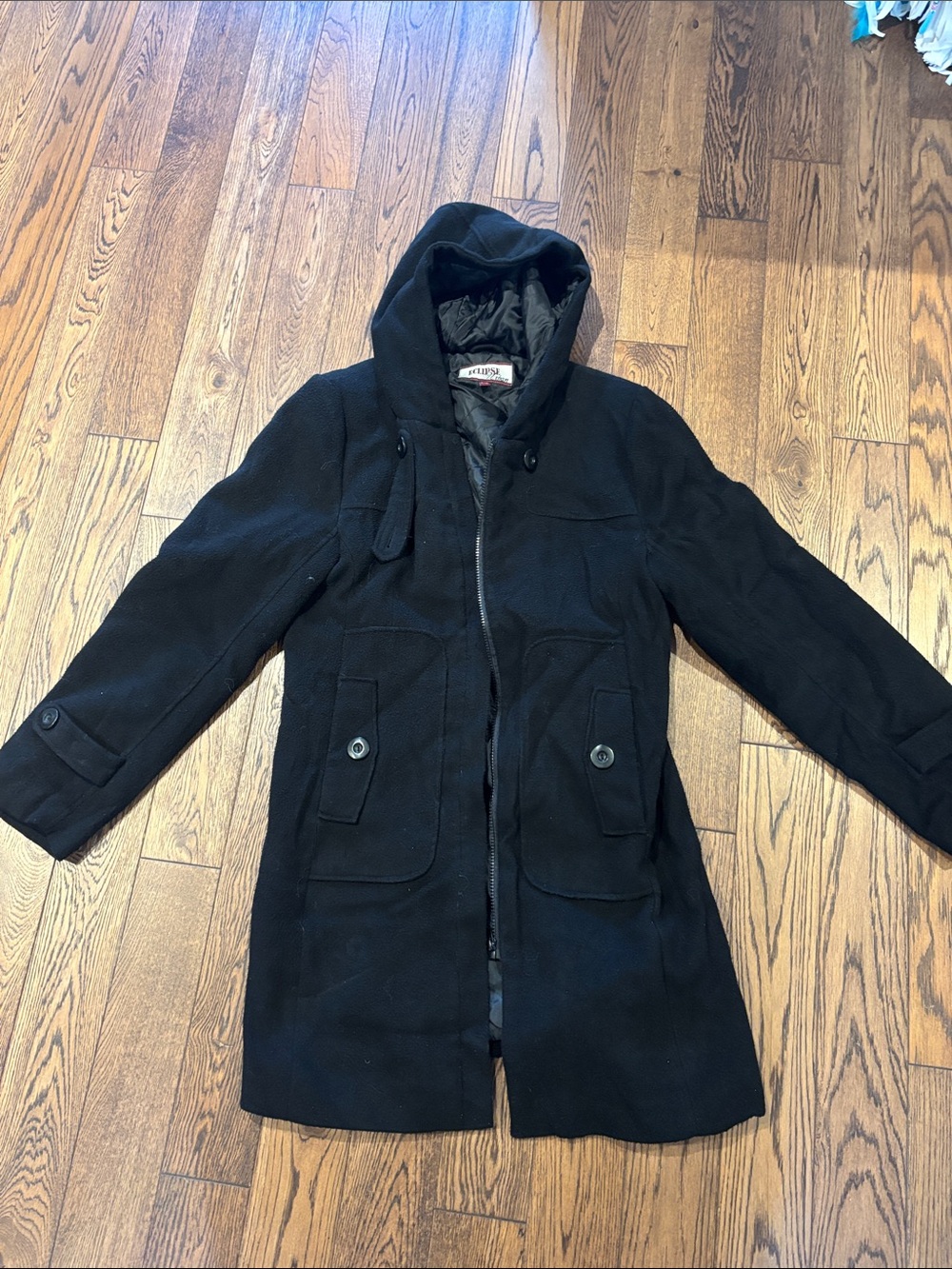 Eclipse Black Hooded Pea Coat